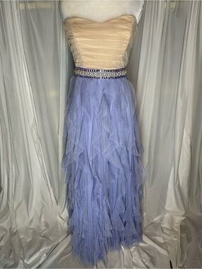 Nights by Teeze Me Strapless Ruffled Formal Dress Champagne and Lavender Sz 5